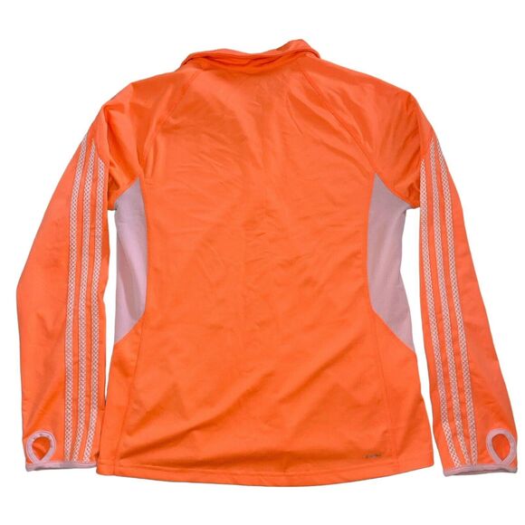 Adidas Climalite Orange 3/4 Zip Pullover Long Sleeve Top Thumbholes‎ - Picture 3 of 5